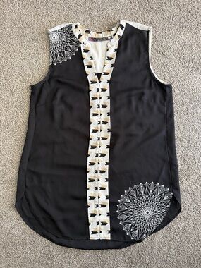 Desigual Black White & Gold is Geometric Sleeveless Top